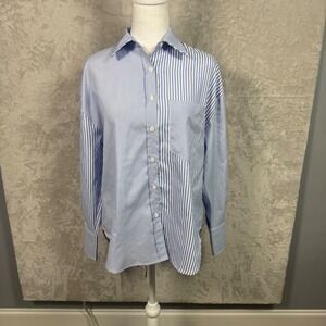 Deluc Striped Shirt Women XS Oversized Blue White Long Sleeve Button Down Casual